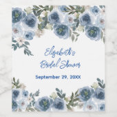 Elegante Blauwe Witte Bloemachtige Bruids-Shower  Wijn Etiket (Enkel label)