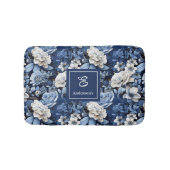 Elegante blauwe witte bloemen gepersonaliseerde ba badmat (Voorkant)