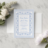 Elegante Blauwe & Witte Bloemige Bruiloft Kaart