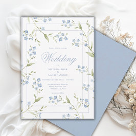 Elegante blauwe & witte bloemige trouwuitnodiging kaart