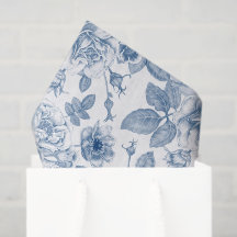 Elegante blauwe witte bloemige vintage feest tissu