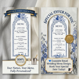 Elegante Blauwe & Witte Bloemrijke Boog Huwelijk  Reclamekaart