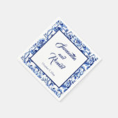 Elegante blauwe witte bloemrijke Toile bruiloft Servet (Hoek)