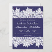 Elegante Blauwe Witte Bruiloft Aankondiging (Voorkant)