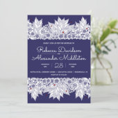 Elegante Blauwe Witte Bruiloft Aankondiging (Staand voorkant)