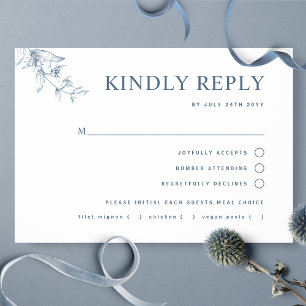 Elegante Blauwe Witte Bruiloft Met/zonder Maaltijd RSVP Kaartje
