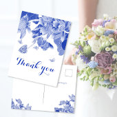 Elegante blauwe witte chinoiserie bloem bedankje briefkaart