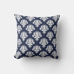 Elegante Blauwe Witte Damast Kussen