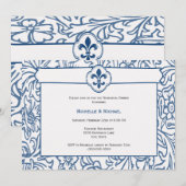 Elegante blauwe witte Fleur de Lis-feestuitnodigin Kaart (Voorkant / Achterkant)