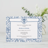 Elegante blauwe witte Fleur de Lis uitnodigingen v (Staand voorkant)