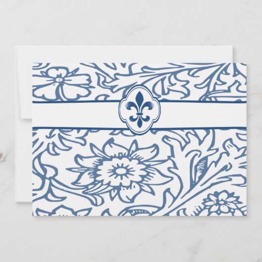 Elegante blauwe witte Fleur de Lis uitnodigingen v (Achterkant)