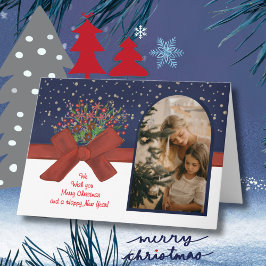 Elegante Blauwe & Witte Foto Boog Kerstboog Feestdagen Kaart