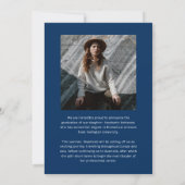 Elegante blauwe & witte fotocollage afstudeercadea aankondiging (Achterkant)