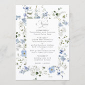 Elegante Blauwe Witte Groene Bloemige Bruiloft Menu (Voorkant)