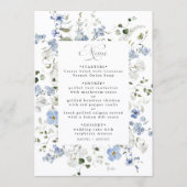 Elegante Blauwe Witte Groene Bloemige Bruiloft Menu (Voorkant)