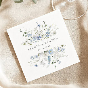 Elegante Blauwe Witte Groene Bloemige Bruiloft Servet
