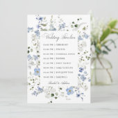 Elegante Blauwe Witte Groene Bloemige Trouwtijdlij Programmakaart (Staand voorkant)