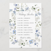 Elegante Blauwe Witte Groene Bloemige Trouwtijdlij Programmakaart (Voorkant)
