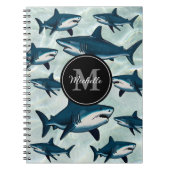 Elegante blauwe witte haai Persoonlijk monogram Notitieboek (Voorkant)