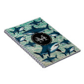 Elegante blauwe witte haai Persoonlijk Monogram Notitieboek (Rechterzijde)