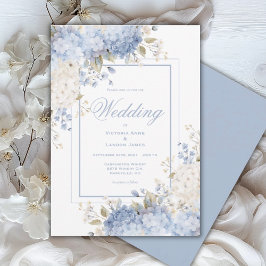 Elegante Blauwe & Witte Hortensia Huwelijksuitnodi Kaart