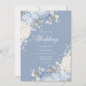 Elegante Blauwe Witte Hortensia Huwelijksuitnodigi Kaart (Voorkant)
