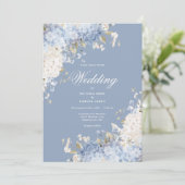 Elegante Blauwe Witte Hortensia Huwelijksuitnodigi Kaart (Staand voorkant)