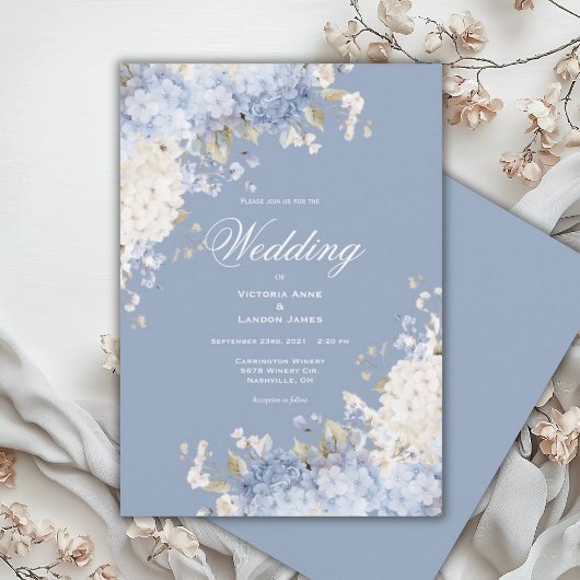 Elegante Blauwe Witte Hortensia Huwelijksuitnodigi Kaart