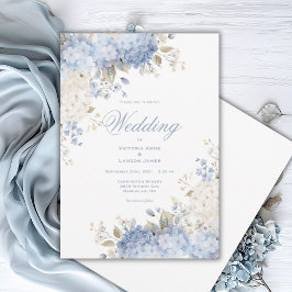 Elegante blauwe witte hortensia's trouwuitnodiging kaart