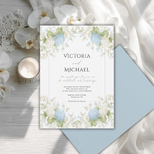Elegante Blauwe Witte Hortensia's Vintage Bruiloft Kaart
