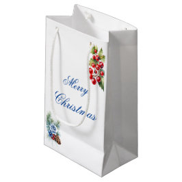 Elegante Blauwe Witte Hulstbessen Prettig Kerstfee Klein Cadeauzakje