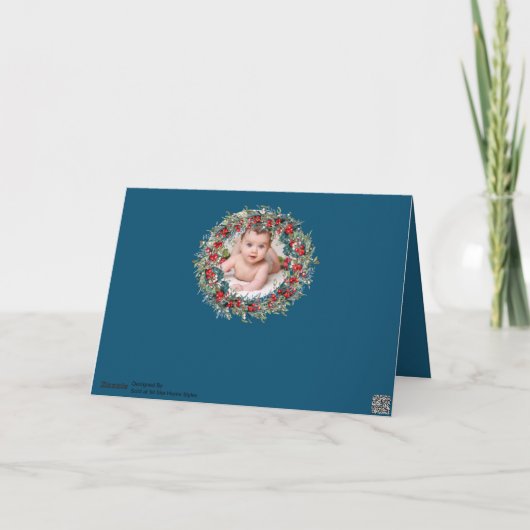 Elegante Blauwe Witte Kerst Foto Kerstkrans Feestdagen Kaart (Achterkant)
