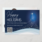 Elegante blauwe witte kerstster boom bedrijf feestdagenkaart (Voorkant / Achterkant)