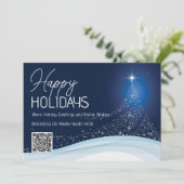 Elegante blauwe witte kerstster boom bedrijf feestdagenkaart (Staand voorkant)