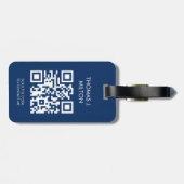 Elegante Blauwe Witte Krachtige Monogram QR Code Bagagelabel (Achterkant horizontaal)