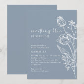 Elegante Blauwe Witte Lijn Art Floral Vrijgezellen Kaart (Voorkant / Achterkant)