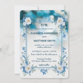 Elegante Blauwe & Witte Overlay Bloemen bruiloft Kaart (Voorkant)