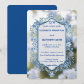 Elegante Blauwe & Witte Overlay Bloemen bruiloft Kaart (Voorkant / Achterkant)