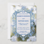 Elegante Blauwe & Witte Overlay Bloemen bruiloft Kaart (Voorkant)