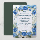 Elegante Blauwe & Witte Overlay Bloemen bruiloft Kaart (Voorkant / Achterkant)