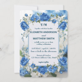 Elegante Blauwe & Witte Overlay Bloemen bruiloft Kaart