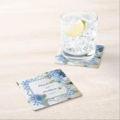 Elegante Blauwe & Witte Overlay Bloemen bruiloft Kartonnen Onderzetters (Insitu)