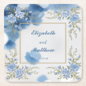 Elegante Blauwe & Witte Overlay Bloemen bruiloft Kartonnen Onderzetters (Voorkant)