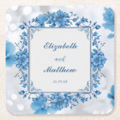 Elegante Blauwe & Witte Overlay Bloemen bruiloft Kartonnen Onderzetters (Voorkant)