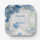 Elegante Blauwe & Witte Overlay Bloemen bruiloft Papieren Bordje (Voorkant)