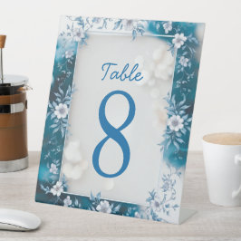 Elegante Blauwe & Witte Overlay Bloemen bruiloft Reclamebord Met Voetstuk