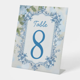 Elegante Blauwe & Witte Overlay Bloemen bruiloft Reclamebord Met Voetstuk