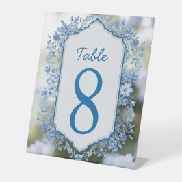 Elegante Blauwe & Witte Overlay foto Bloemen bruil Reclamebord Met Voetstuk