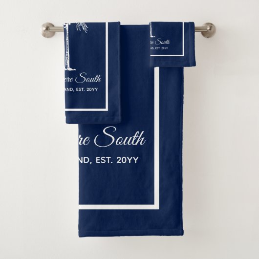 Elegante Blauwe Witte Palmboom Persoonlijk Bad Handdoek (Insitu)