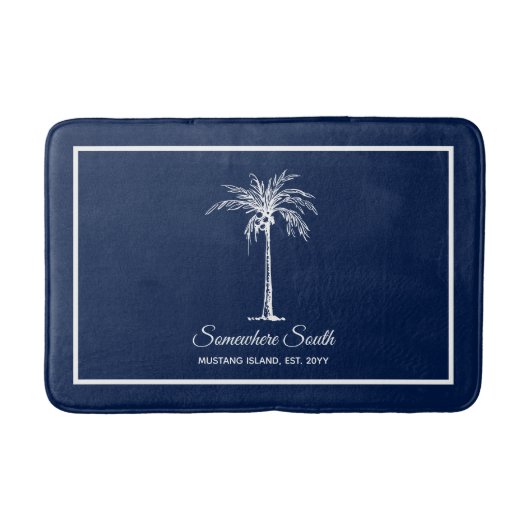 Elegante Blauwe Witte Palmboom Persoonlijk Badmat (Voorkant)